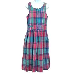 Vintage 90s Nouveau Faces Cotton Plaid Overall Jumper Apron Dress Size M